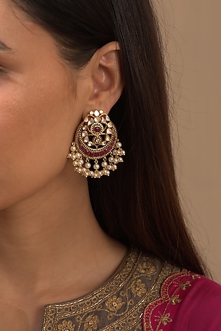 Gold Plated Vellore Polki Stud Earrings by Kaari