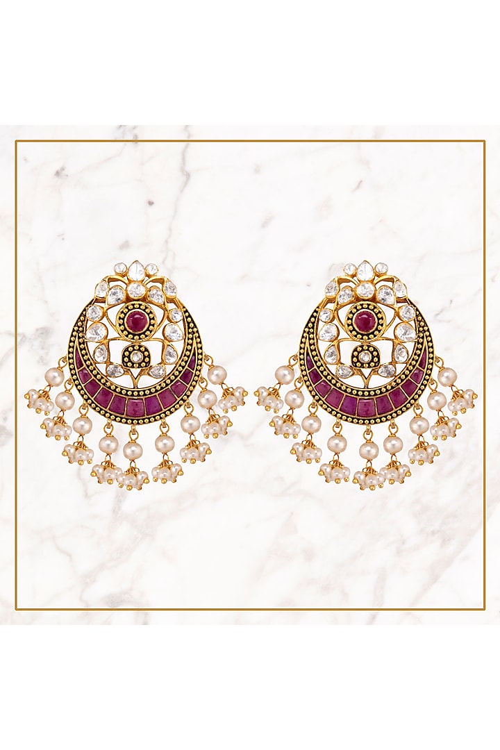 Gold Plated Vellore Polki Stud Earrings by Kaari at Pernia's Pop Up Shop