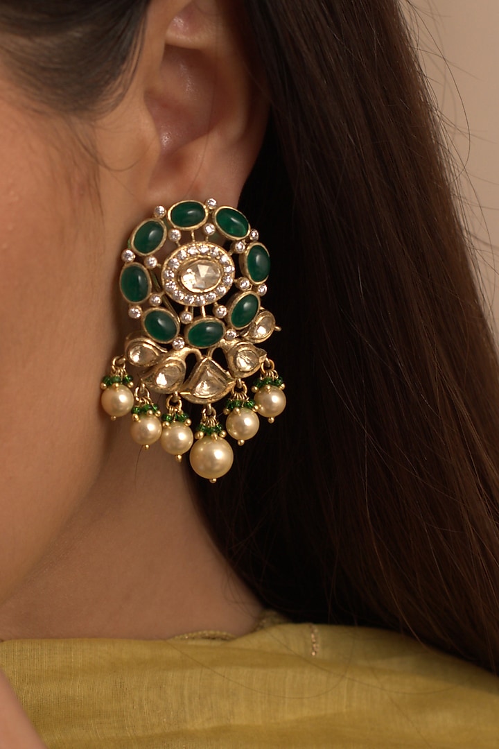 Gold Plated CZ Diamonds Dangler Earrings by Kaari