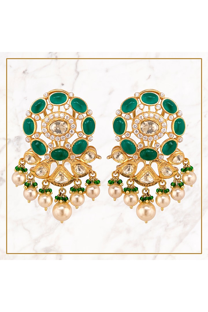 Gold Plated CZ Diamonds Dangler Earrings by Kaari at Pernia's Pop Up Shop