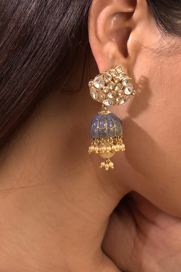 Gold Plated Vellore Polki Jhumka Earrings by Kaari
