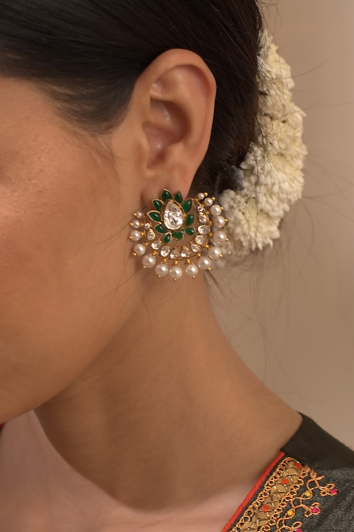 Gold Plated Freshwater Pearls Stud Earrings by Kaari