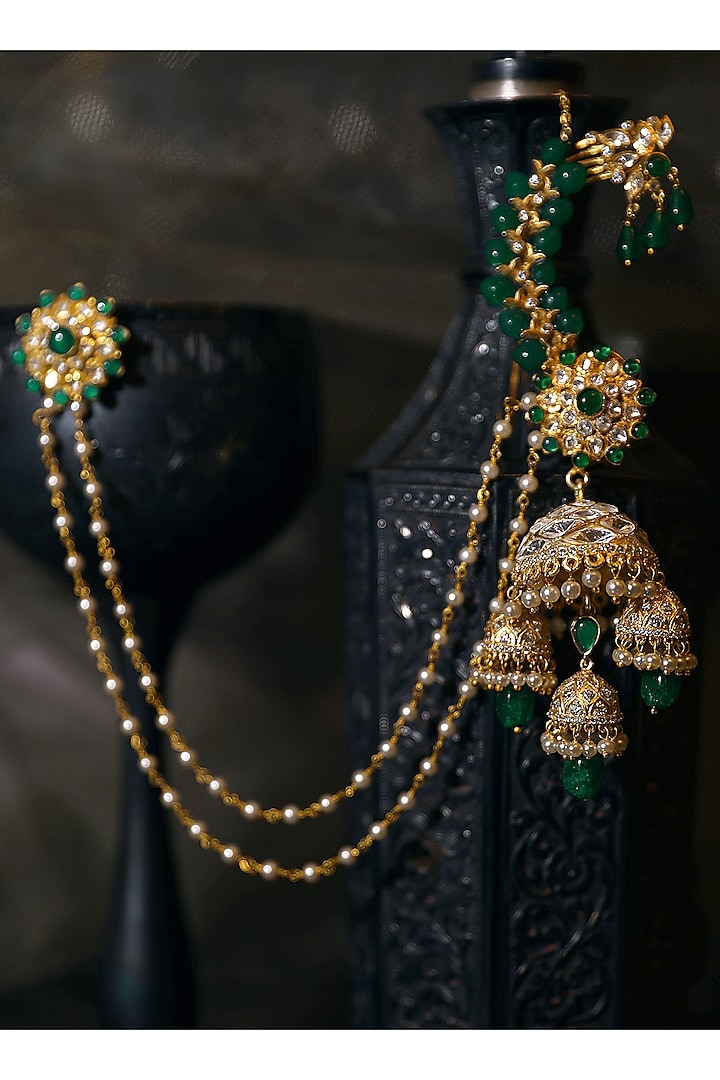 Gold Plated Emeralds Jhumka Earrings by Kaari