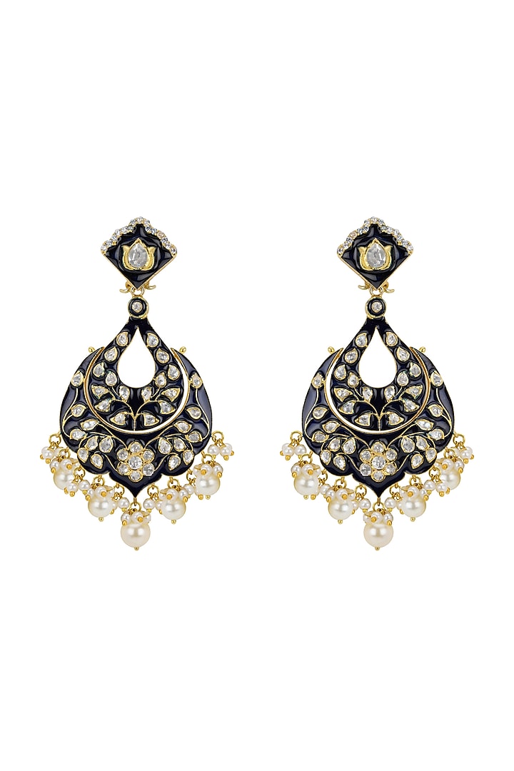 Gold Plated Blue Enameled Dangler Earrings by Kaari at Pernia's Pop Up Shop