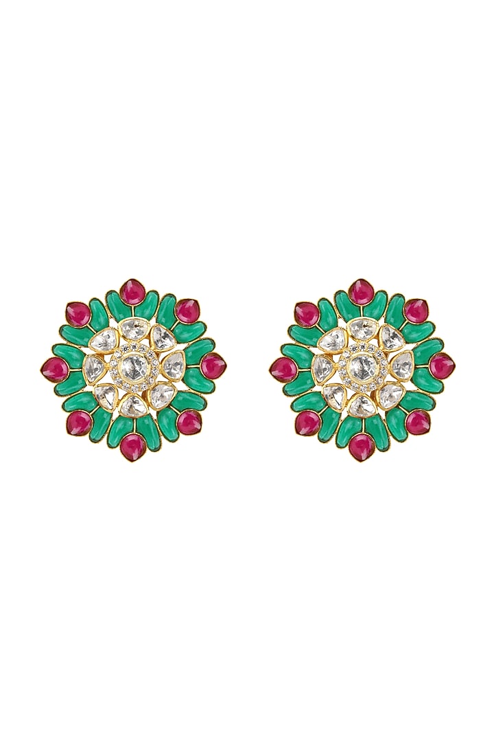 Gold Plated Emerald & Ruby Stud Earrings by Kaari at Pernia's Pop Up Shop
