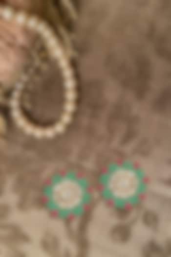 Gold Plated Emerald & Ruby Stud Earrings by Kaari at Pernia's Pop Up Shop