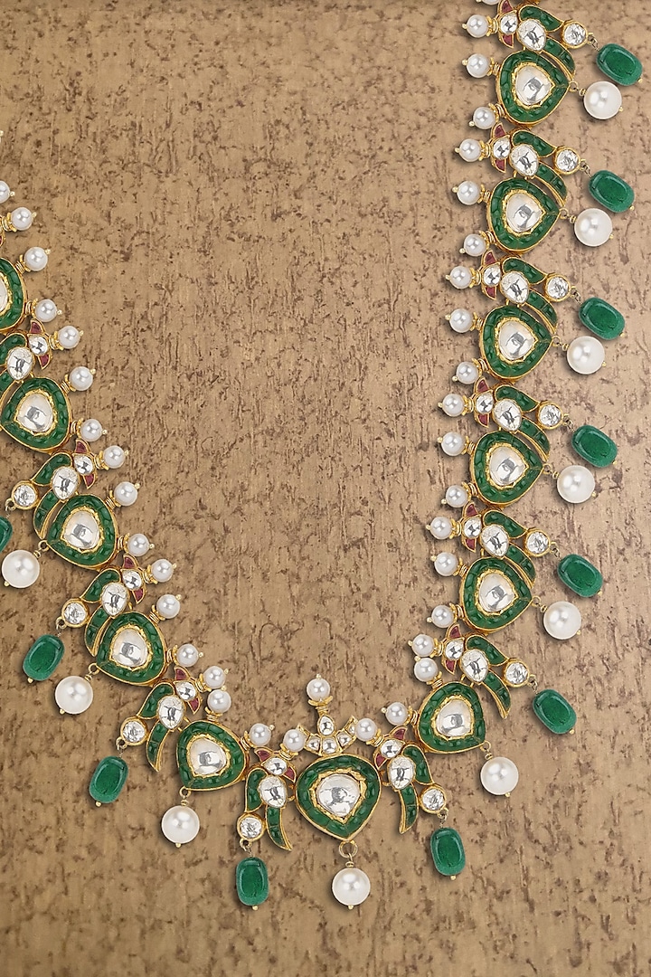 Gold Plated Emerald Long Necklace by Kaari
