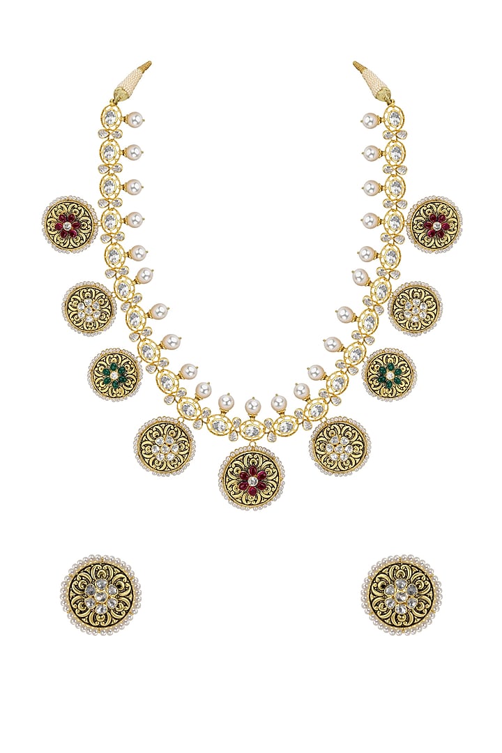 Gold Plated Polki & Emerald Necklace by Kaari at Pernia's Pop Up Shop