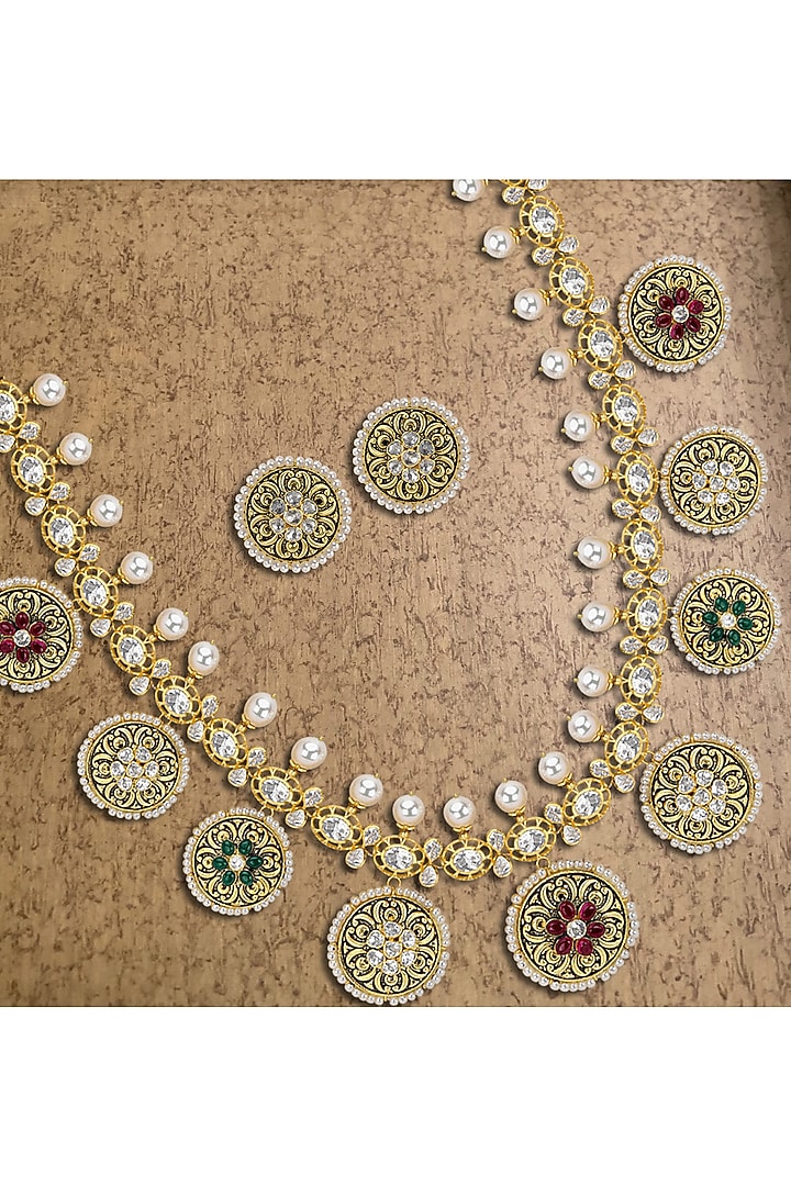Gold Plated Polki & Emerald Necklace by Kaari at Pernia's Pop Up Shop