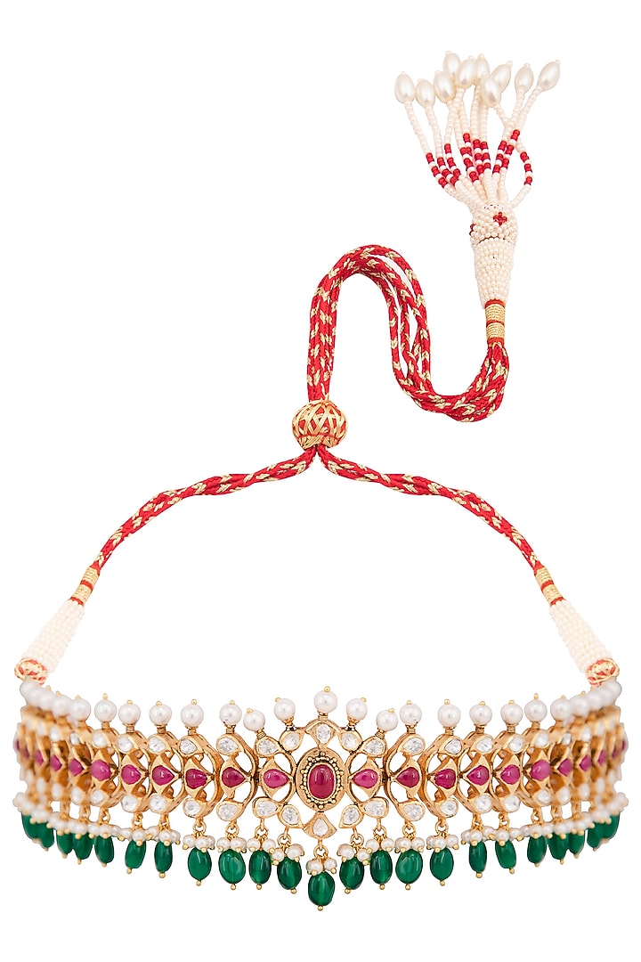 Gold Plated Ruby & Emerald Choker Necklace by Kaari at Pernia's Pop Up Shop