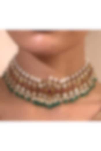 Gold Plated Ruby & Emerald Choker Necklace by Kaari at Pernia's Pop Up Shop