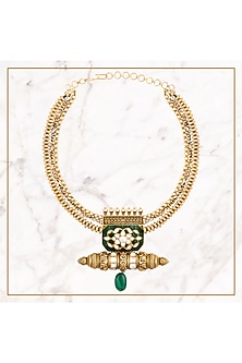 Gold Plated Polki Collar Necklace by Kaari-JEWELLERY ON DISCOUNT