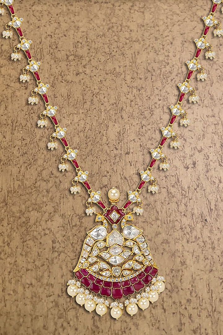 Gold Plated Polki Pendant With Chain Necklace by Kaari