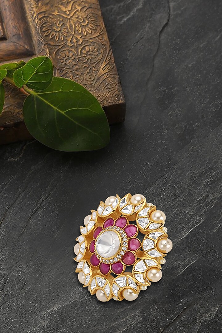 Gold Plated Polki & Pearls Ring by Kaari at Pernia's Pop Up Shop