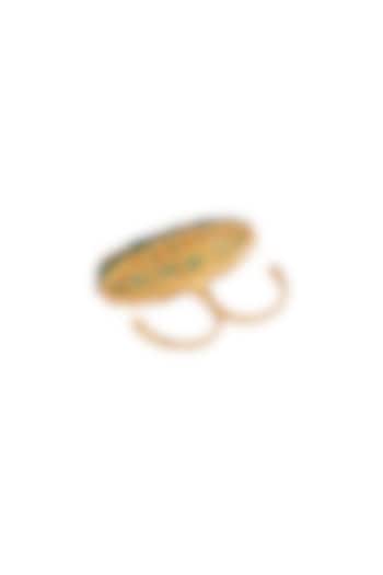 Gold Plated Polki Two Finger Ring by Kaari