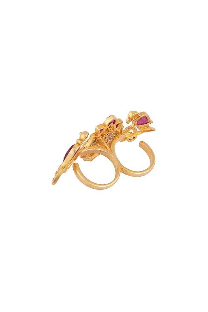 Gold Plated Ruby Two Finger Ring by Kaari