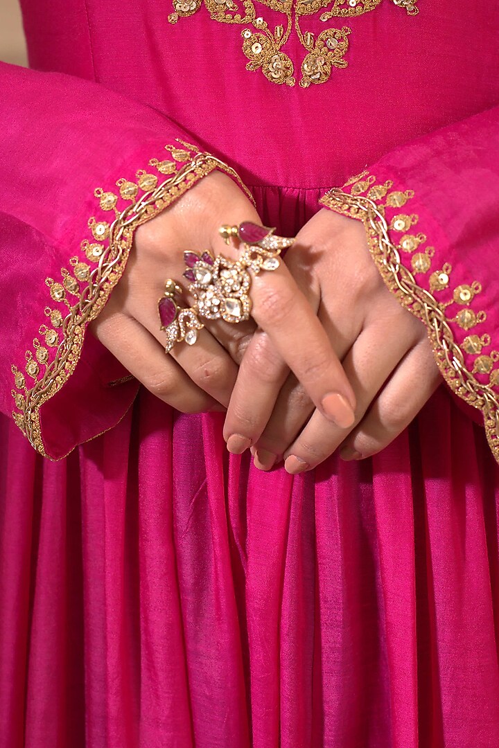 Gold Plated Ruby Two Finger Ring by Kaari at Pernia's Pop Up Shop