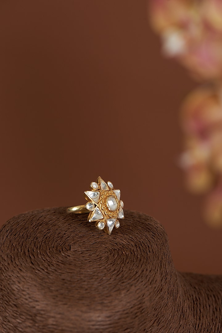 Gold Finish Vellore Polki Ring In Sterling Silver Design by Kaari at ...