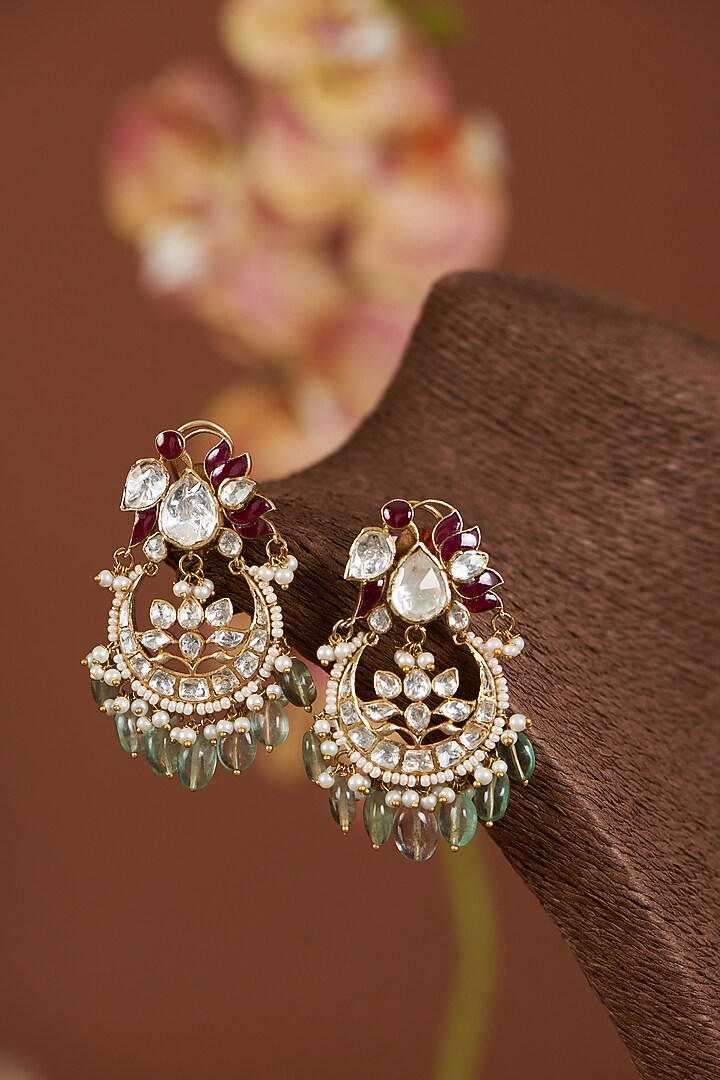 Gold Finish Bullur Polki Dangler Earrings In Sterling Silver by Kaari at Pernia's Pop Up Shop