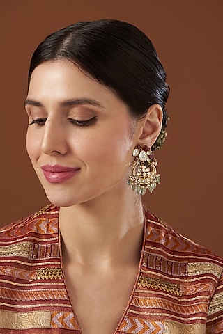 Gold Finish Bullur Polki Dangler Earrings In Sterling Silver by Kaari