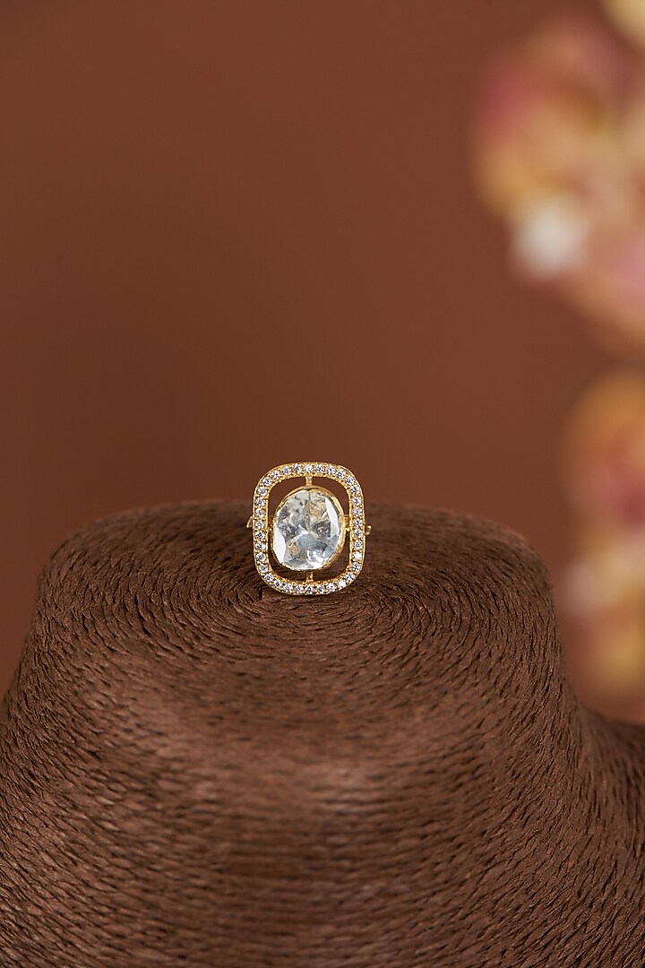 Gold Finish Moissanite Polki Ring In Sterling Silver by Kaari at Pernia's Pop Up Shop