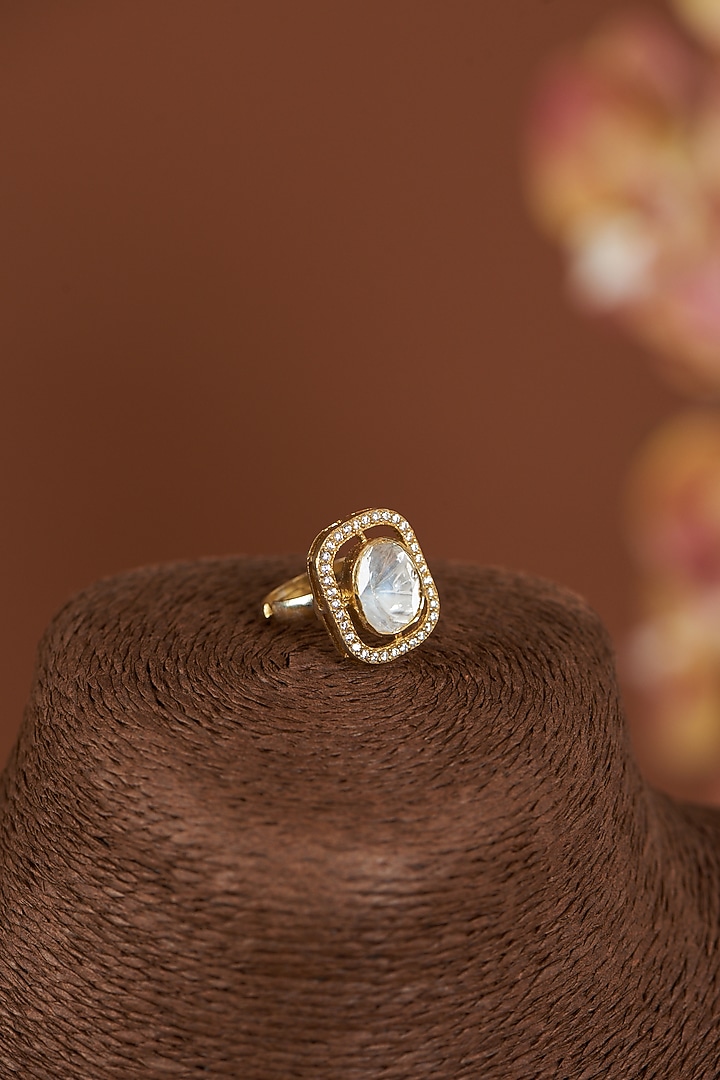 Gold Finish Moissanite Polki Ring In Sterling Silver by Kaari at Pernia's Pop Up Shop