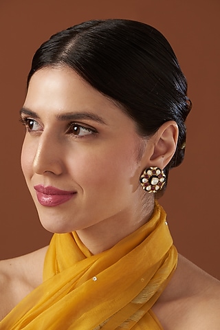 Gold Finish Semi Precious Enameled Earrings In Sterling Silver by Kaari