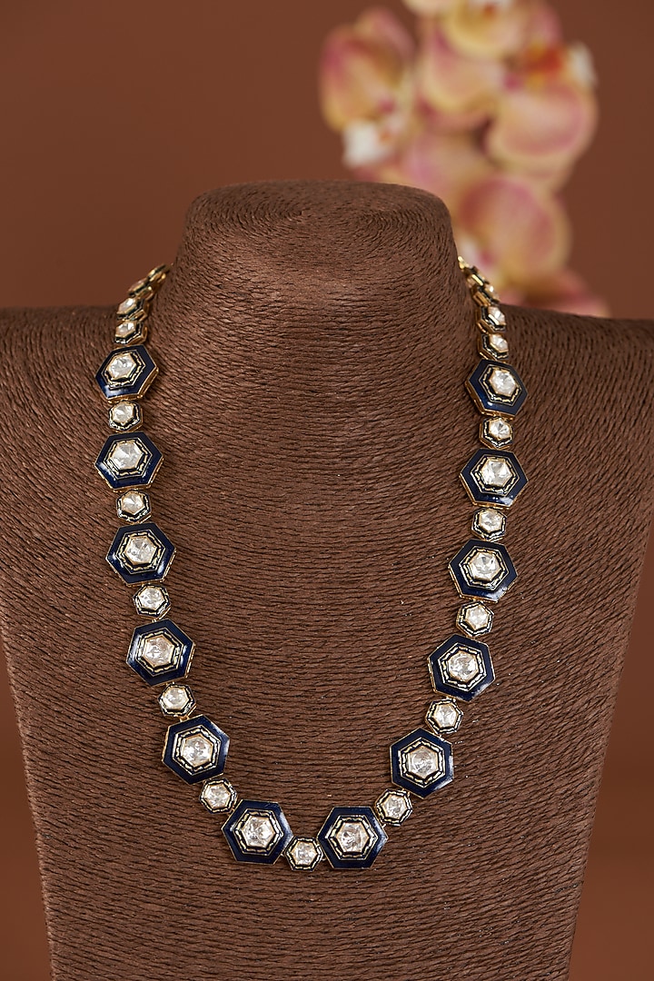 Gold Finish Enameled Necklace Set In Sterling Silver by Kaari at Pernia's Pop Up Shop
