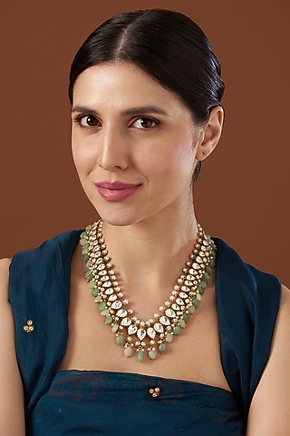 Gold Finish Moissanite Polki Necklace In Sterling Silver by Kaari