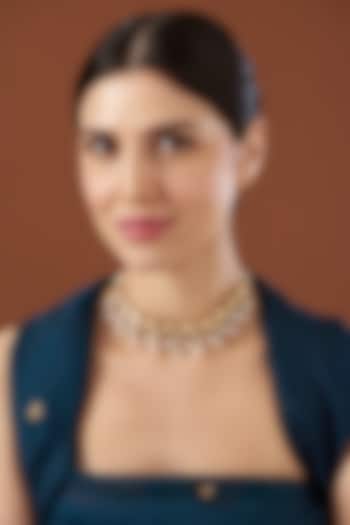 Gold Finish Moissanite Polki Choker Necklace In Sterling Silver by Kaari at Pernia's Pop Up Shop