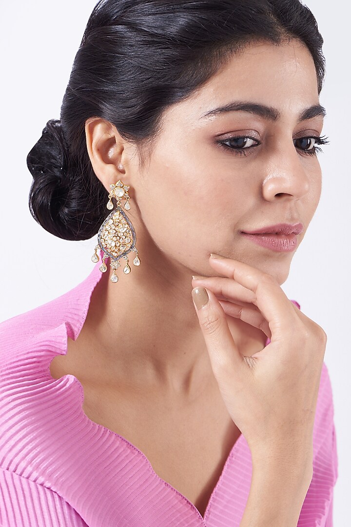 Gold Finish Blue Sapphire Earrings In Sterling Silver by Kaari at Pernia's Pop Up Shop