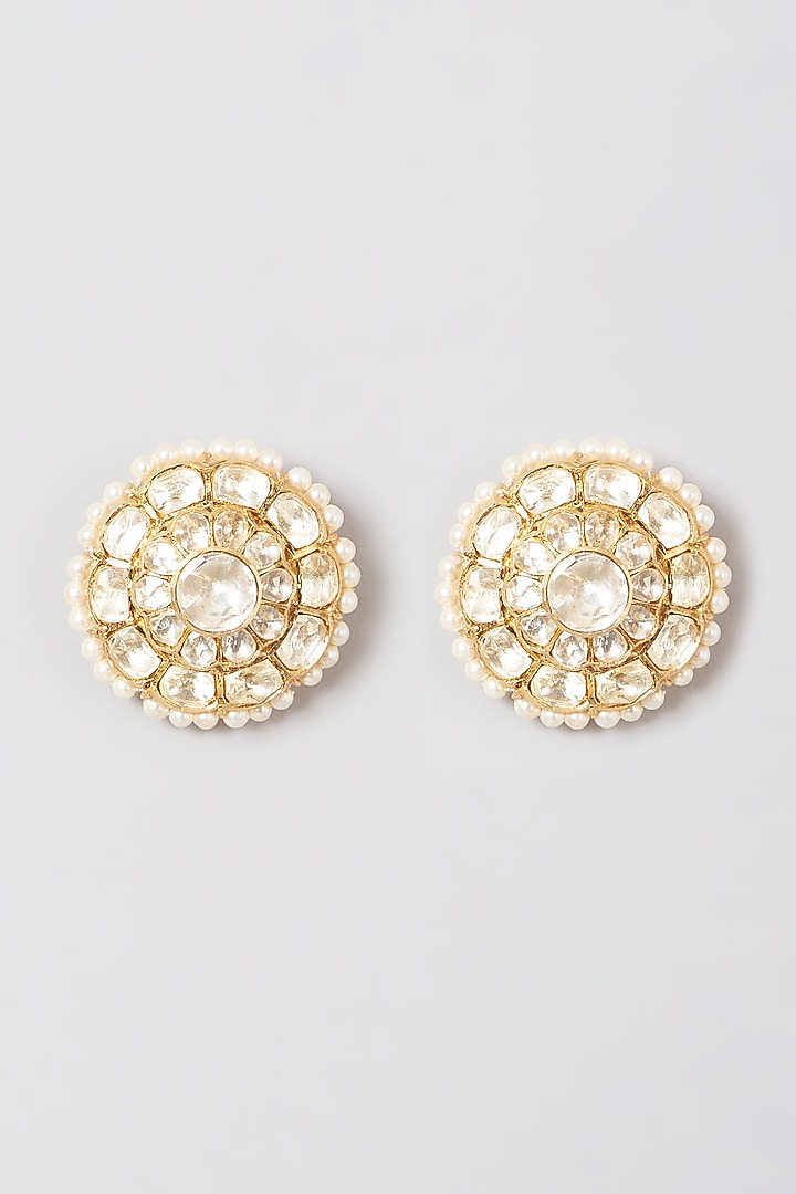 Gold Finish Kundan Polki Stud Earrings In Sterling Silver by Kaari at Pernia's Pop Up Shop