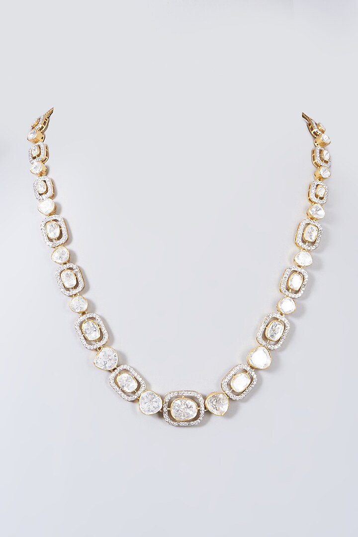 Gold Finish Kundan Polki Necklace Set In Sterling Silver by Kaari at Pernia's Pop Up Shop