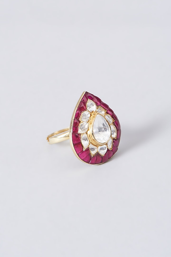Gold Finish Semi Precious Ruby Ring In Sterling Silver by Kaari at Pernia's Pop Up Shop