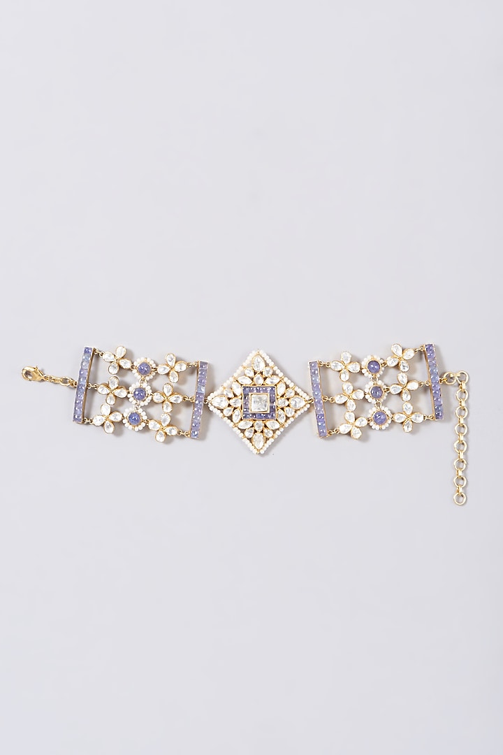 Gold Finish Blue Sapphire Cuff Bangle In Sterling Silver by Kaari at Pernia's Pop Up Shop