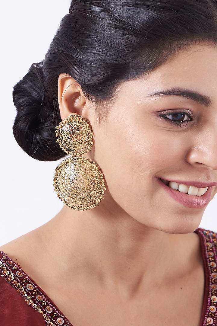 Gold Finish Detachable Dangler Earrings In Sterling Silver by Kaari