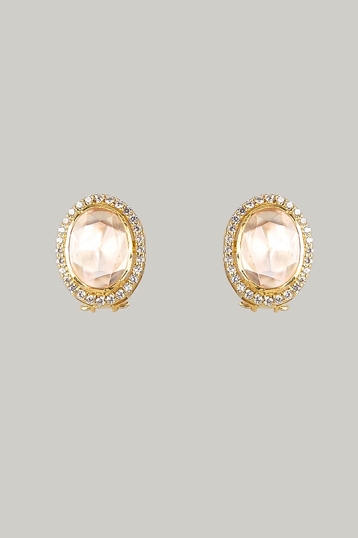 Gold Plated Moissanite Polki Stud Earrings In Sterling Silver by KARISA DESIGNS at Pernia's Pop Up Shop