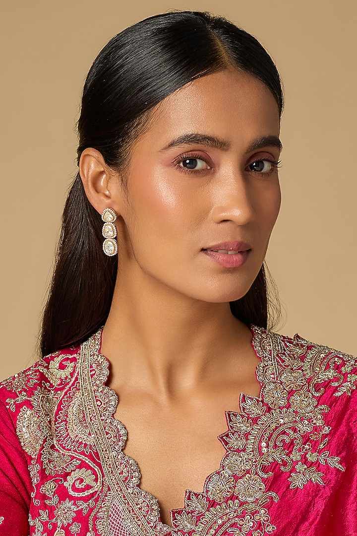 Gold Plated Moissanite Polki Dangler Earrings In Sterling Silver by KARISA DESIGNS at Pernia's Pop Up Shop