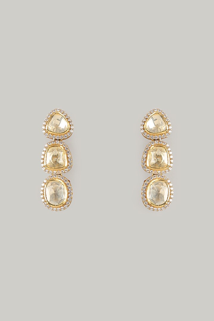 Gold Plated Moissanite Polki Dangler Earrings In Sterling Silver by KARISA DESIGNS at Pernia's Pop Up Shop