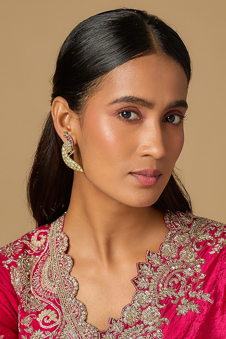 Gold Plated Moissanite Polki Dangler Earrings In Sterling Silver by KARISA DESIGNS at Pernia's Pop Up Shop