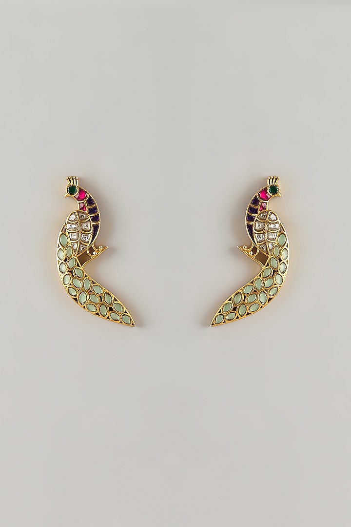 Gold Plated Moissanite Polki Dangler Earrings In Sterling Silver by KARISA DESIGNS at Pernia's Pop Up Shop