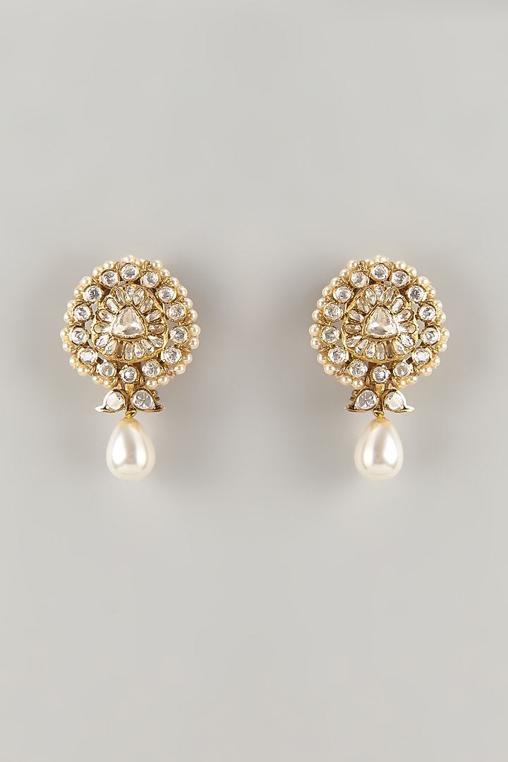Gold Plated Moissanite Polki Dangler Earrings In Sterling Silver by KARISA DESIGNS at Pernia's Pop Up Shop