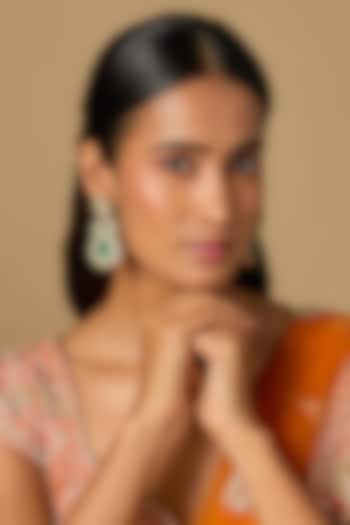 Black Rhodium Finish Green Moissanite Polki Dangler Earrings In Sterling Silver by KARISA DESIGNS at Pernia's Pop Up Shop