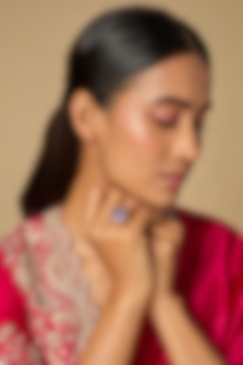 Gold Plated Blue Kundan Polki Ring In Sterling Silver by KARISA DESIGNS at Pernia's Pop Up Shop