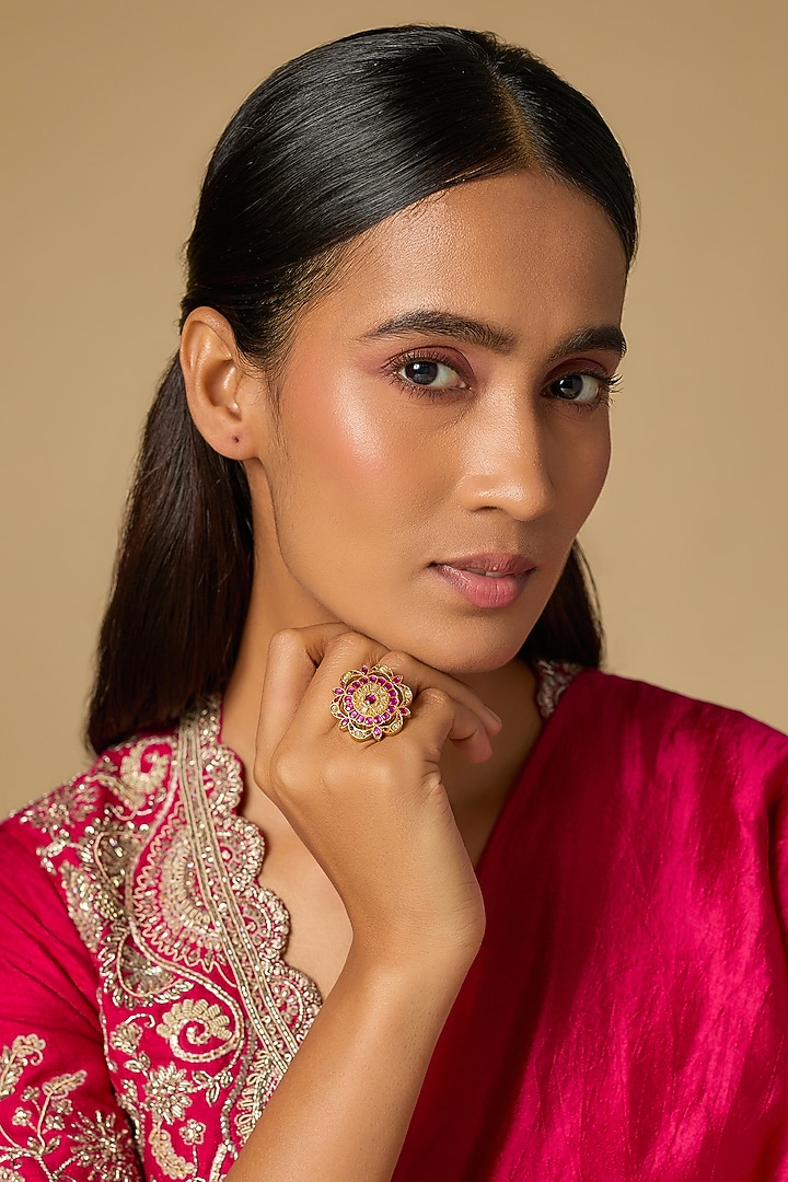 Gold Plated Moissanite Polki Dangler Earrings In Sterling Silver by KARISA DESIGNS at Pernia's Pop Up Shop