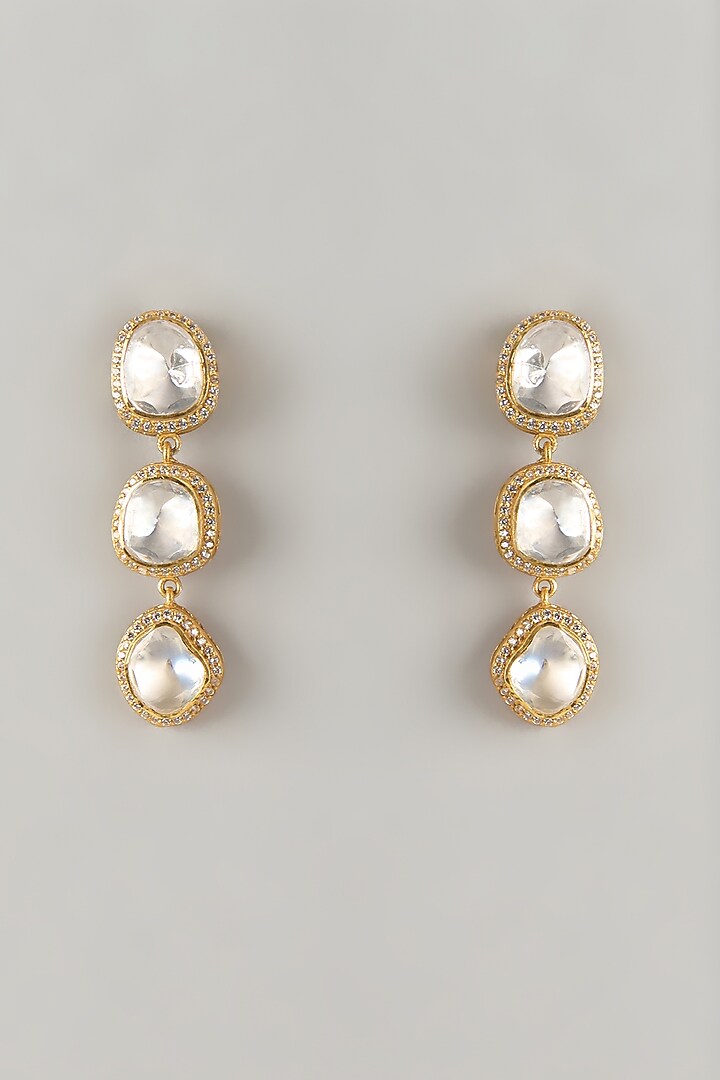 Gold Plated Moissanite Polki Dangler Earrings In Sterling Silver by KARISA DESIGNS at Pernia's Pop Up Shop