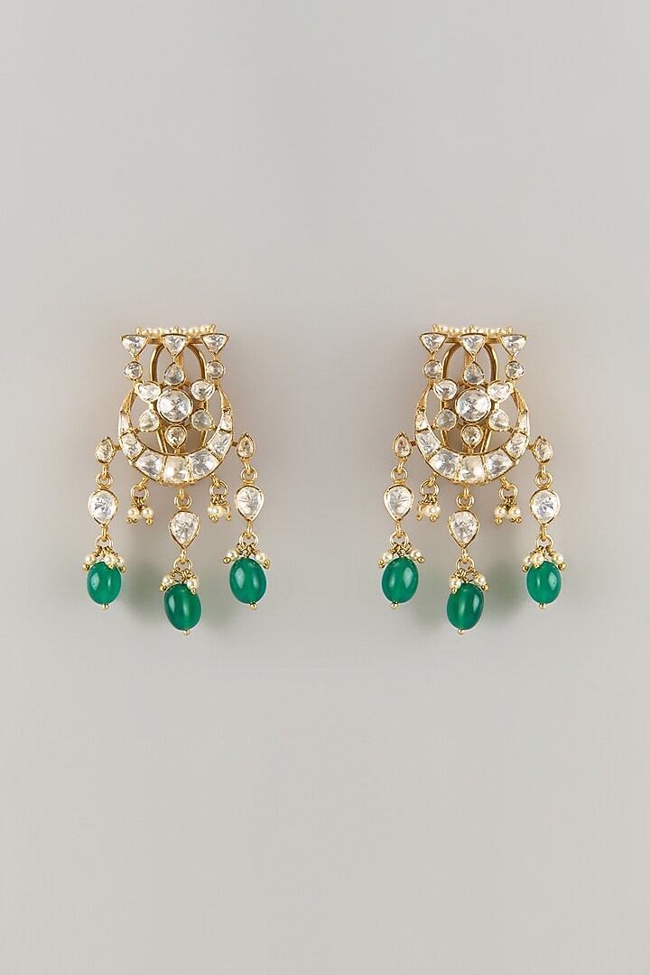 Gold Plated Moissanite Polki Dangler Earrings In Sterling Silver by KARISA DESIGNS at Pernia's Pop Up Shop