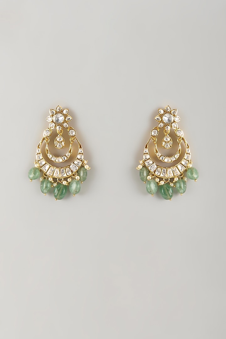 Gold Plated Moissanite Polki Chandbali Earrings In Sterling Silver by KARISA DESIGNS at Pernia's Pop Up Shop