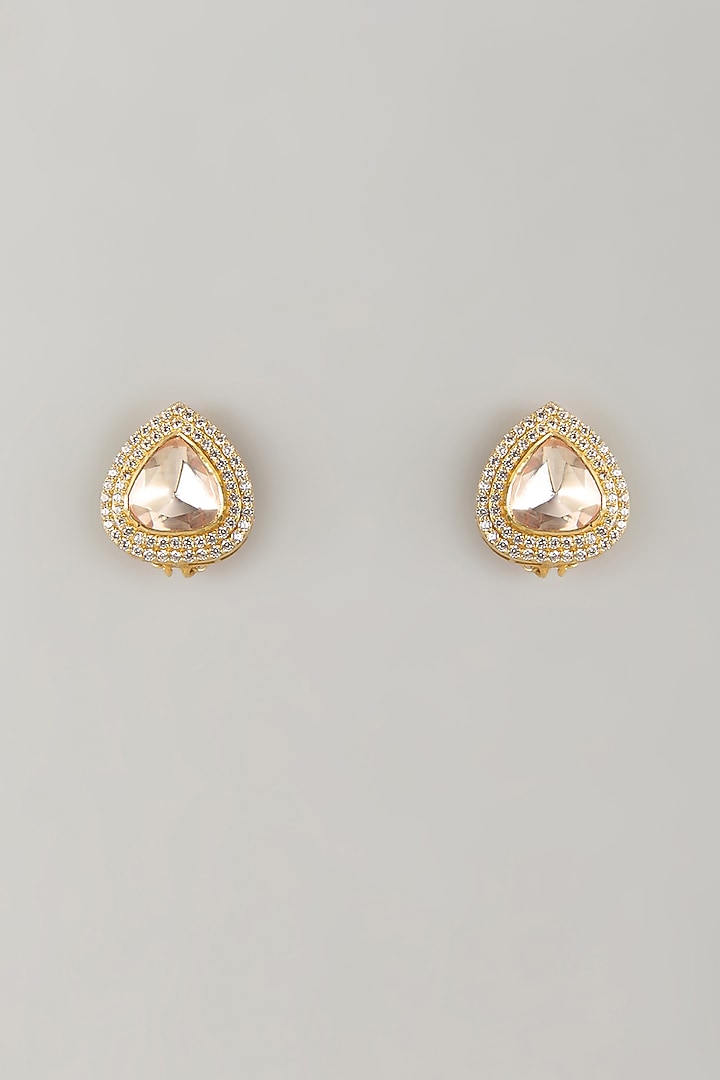 Gold Plated Moissanite Polki Stud Earrings In Sterling Silver by KARISA DESIGNS at Pernia's Pop Up Shop