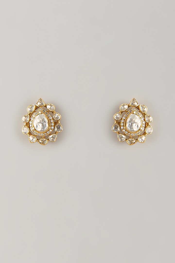 Gold Plated Moissanite Polki Stud Earrings In Sterling Silver by KARISA DESIGNS at Pernia's Pop Up Shop